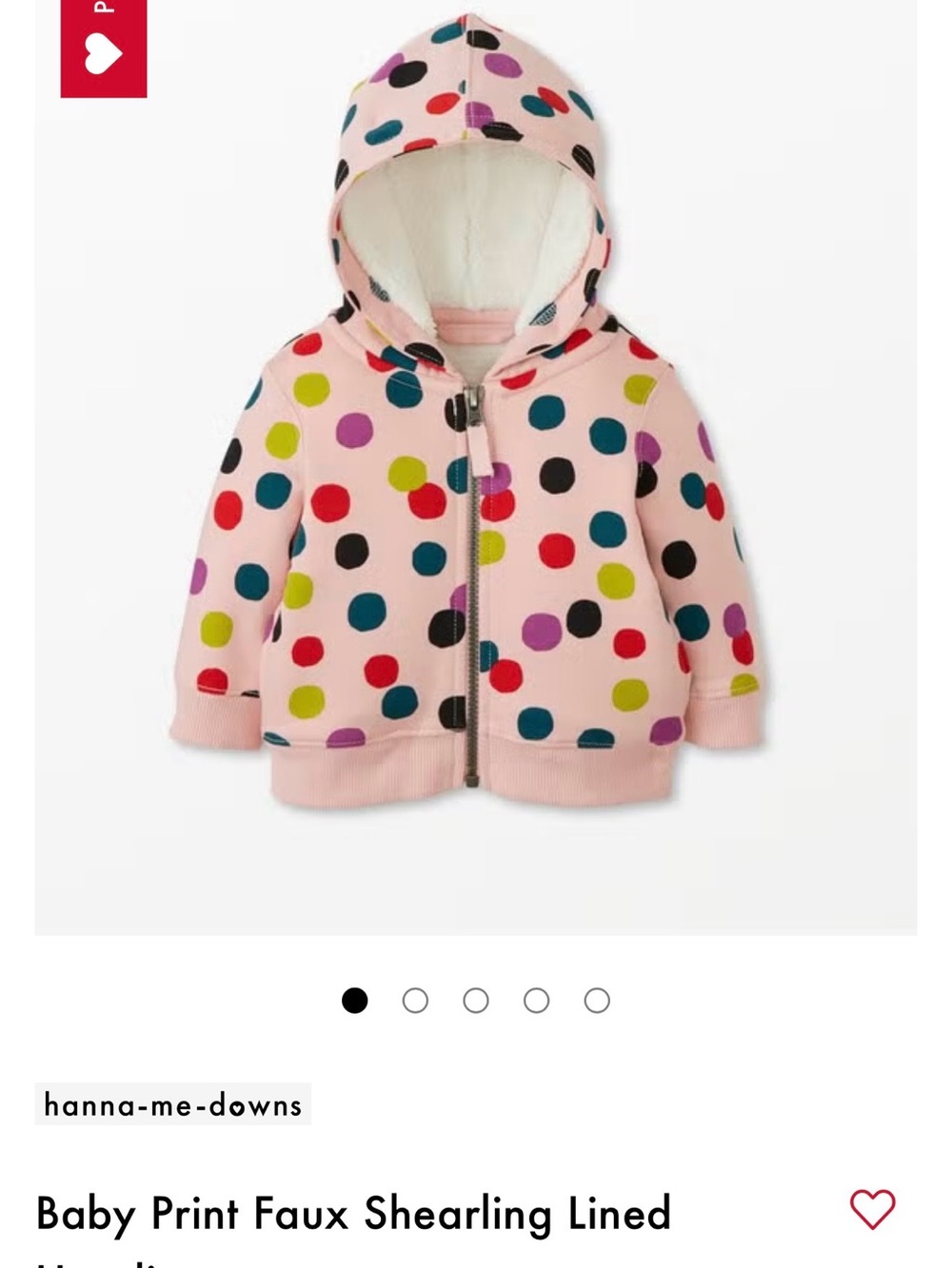 Hanna Andersson 3-6 month Pink Polka Dot Sherpa-Lined Baby Zip Hoodie
